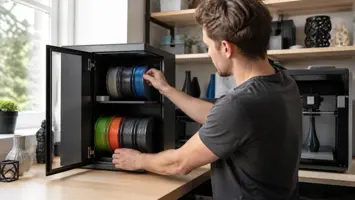 Filament opbevaring med tørbokse, tørremiddel og filament-tørrer