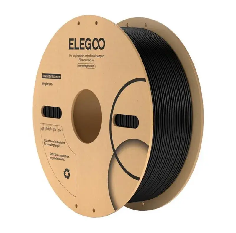 Sort Elegoo ABS-filament på papspole med vægtmarkeringer langs kanten