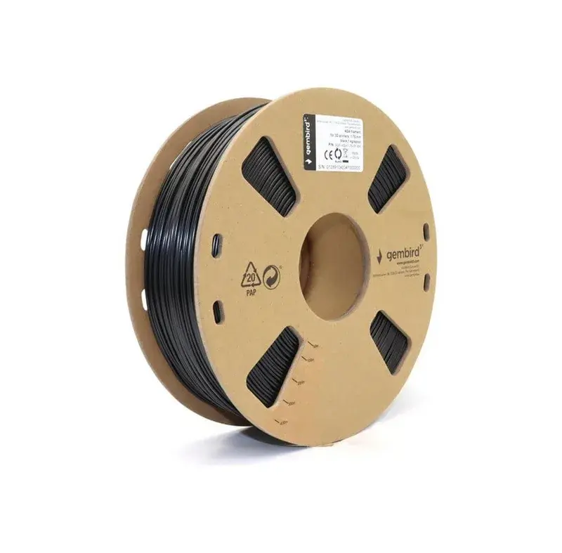 Sort Gembird ASA-filament på genbrugspapspole med CE-mærket produktlabel