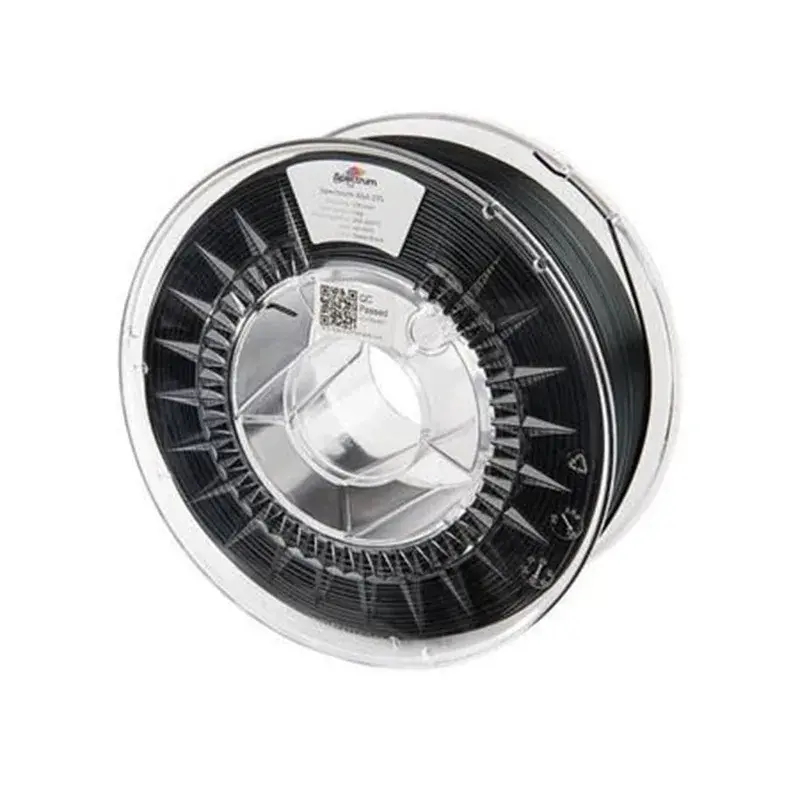 Spectrum ASA 275 Deep Black filament viklet på gennemsigtig plastspole med QC-mærkat